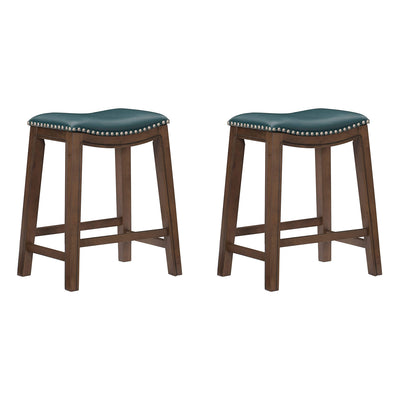 Homelegance 24" Counter Height Wooden Stool Saddle Seat Barstool, Green (2 Pack)