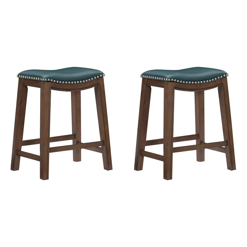 Homelegance 24" Counter Height Wooden Stool Saddle Seat Barstool, Green (2 Pack)