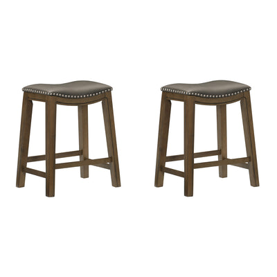 Homelegance 24" Counter Height Wooden Saddle Seat Barstool, Gray Brown (2 Pack)