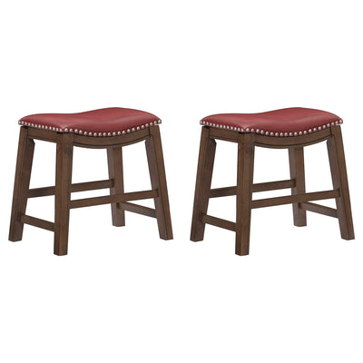 Homelegance 18" Dining Height Wooden Saddle Seat Barstool, Gray Red (2 Pack)