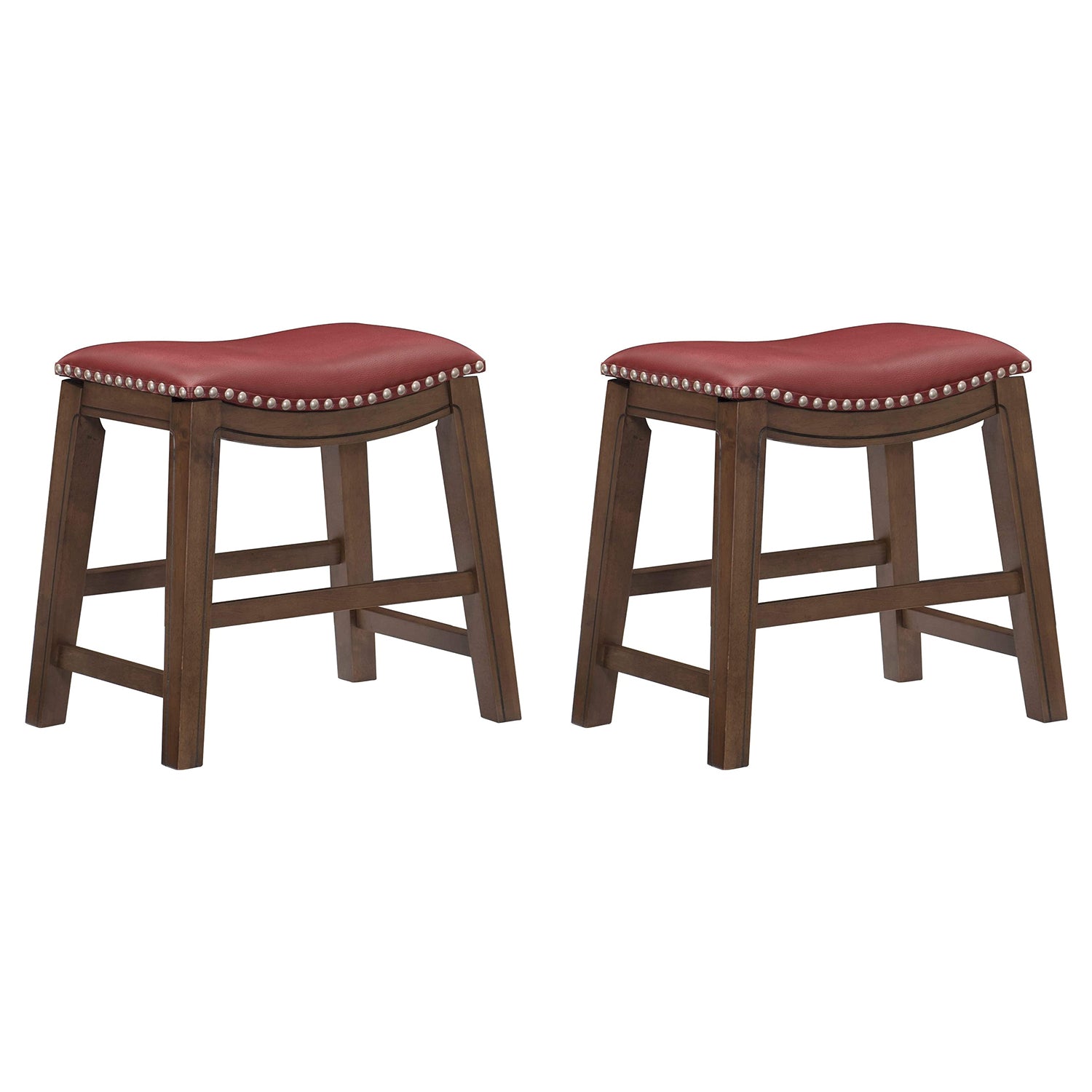 Homelegance 18" Dining Height Wooden Saddle Seat Barstool, Gray Red (2 Pack) - VMInnovations