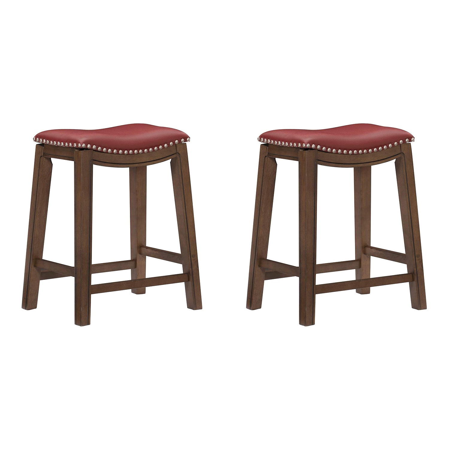 Homelegance 24" Counter Height Wooden Saddle Seat Barstool, Gray Red (2 Pack) - VMInnovations