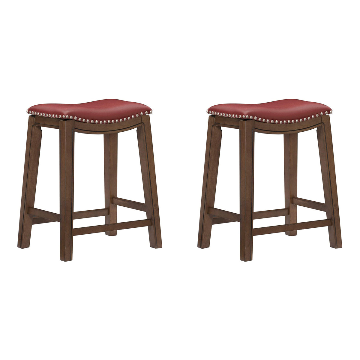Homelegance 24" Counter Height Wooden Saddle Seat Barstool, Gray Red (2 Pack)