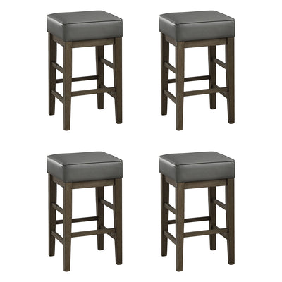 Lexicon 24" Height Wooden Counter Faux Leather Seat Barstool, Grey (2 Pack)