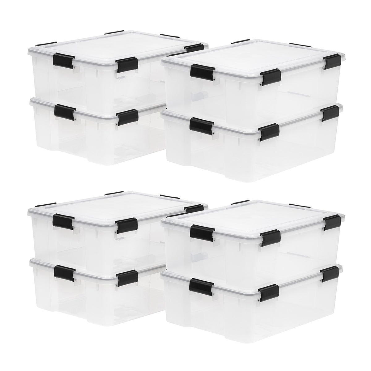 IRIS USA 41-Quart Stackable Plastic WEATHERTIGHT Clear Storage Box, (8 Pack)