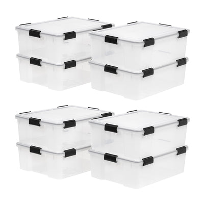 IRIS USA 41-Quart Stackable Plastic WEATHERTIGHT Clear Storage Box, (8 Pack)