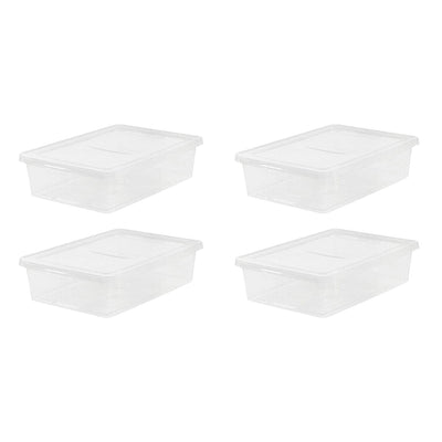 IRIS USA 28 Quart Plastic Storage Box Container Non Latching Lid, Clear (4 Pack)