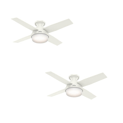 Hunter 44" Dempsey Low Profile Ceiling Fan with Light & Remote, White (2 Pack)