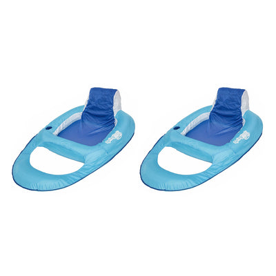 SwimWays Spring Float Inflatable Recliner Pool Lounger, Light/Dark Blue (2 Pack)