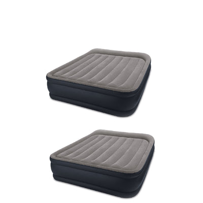 Intex Deluxe Raised Blow Up Air Bed Mattress with Built In Pump, Queen (2 Pack)