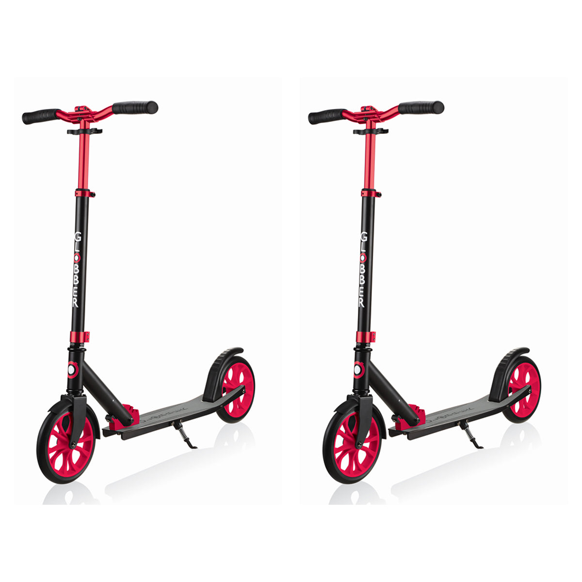Globber 500-205 Adjustable Foldable 2-Wheel Kick Scooter, Black & Red (2 Pack)