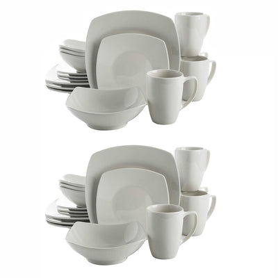 Gibson Zen Buffet 16 Piece Modern Square Dinnerware Plates Set, White (2 Pack)