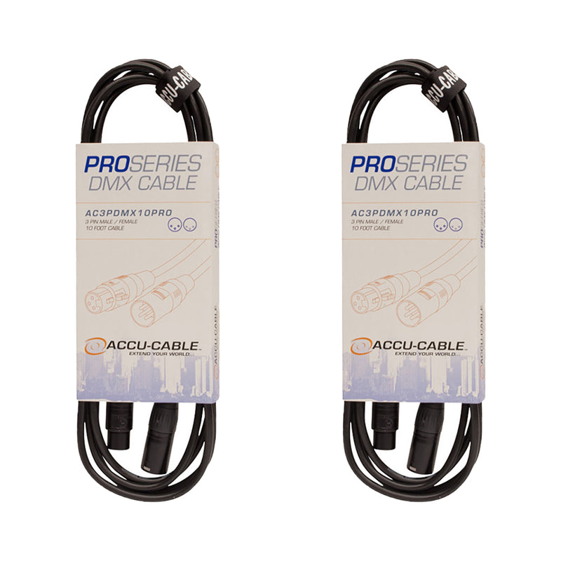 ADJ AC3PDMX10PRO Pro Series 10Ft 3-Pin Male to Female DMX Cable for DJs (2 Pack)