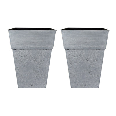 The HC Companies Avino 16-Inch Square Resin Planter Pot, Oxidized Black (2 Pack) - VMInnovations