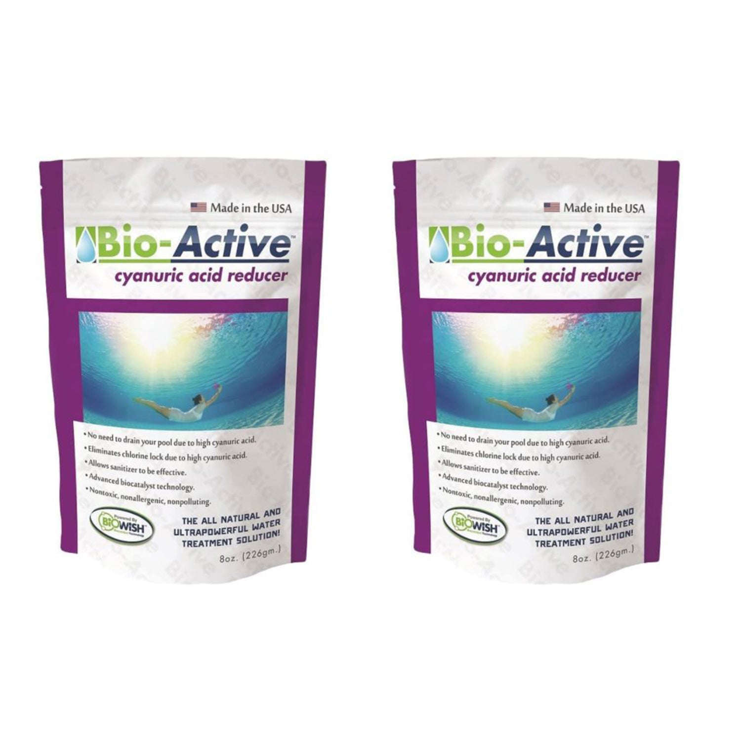 Bio-Active Non Polluting Cyanuric Acid Reducer Powder for Pools, 8 Oz (2 Pack) - VMInnovations