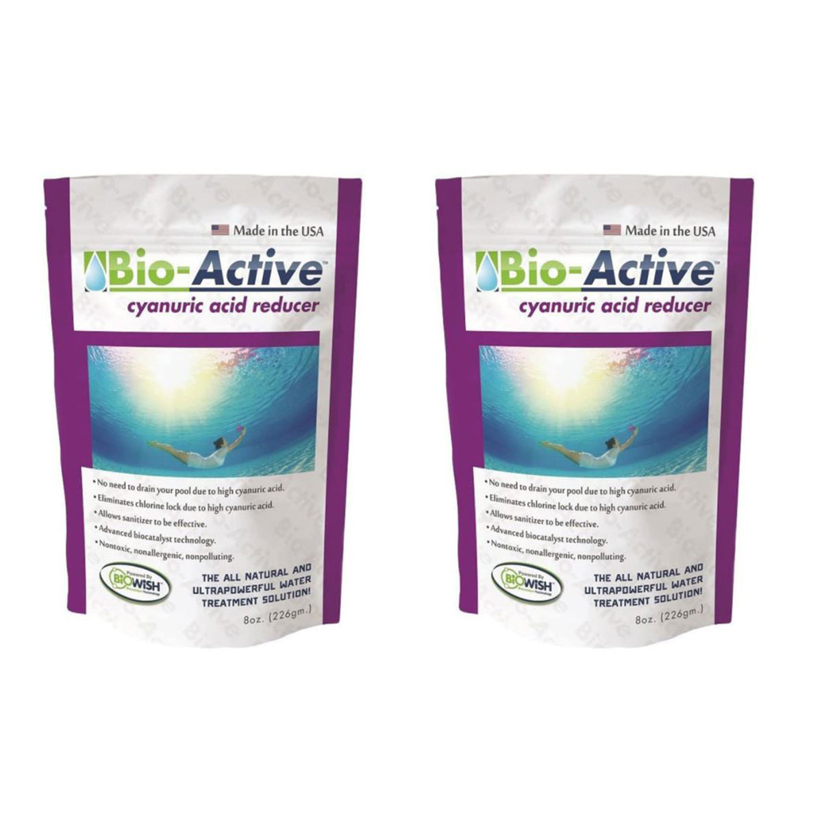 Bio-Active Non Polluting Cyanuric Acid Reducer Powder for Pools, 8 Oz (2 Pack) - VMInnovations