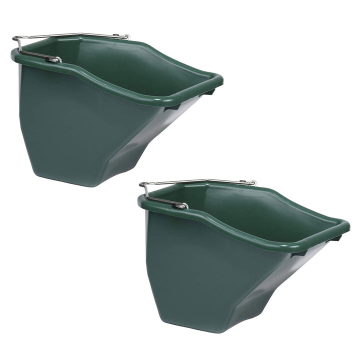 Little Giant 10-Quart Plastic Flat Back Livestock Feed Bucket, Green (2 Pack)