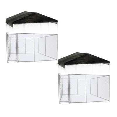 Lucky Dog 10' x 10' Chain Link Dog Kennel (2 Pack) & Waterproof Roof (2 Pack) - VMInnovations