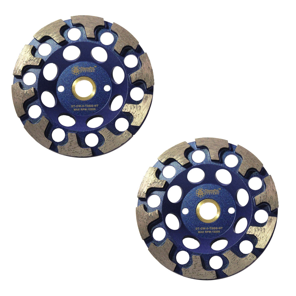 DiamaPro Systems Non Threaded 5 Inch T Segment Grinding Cup Wheel, (2 Pack)