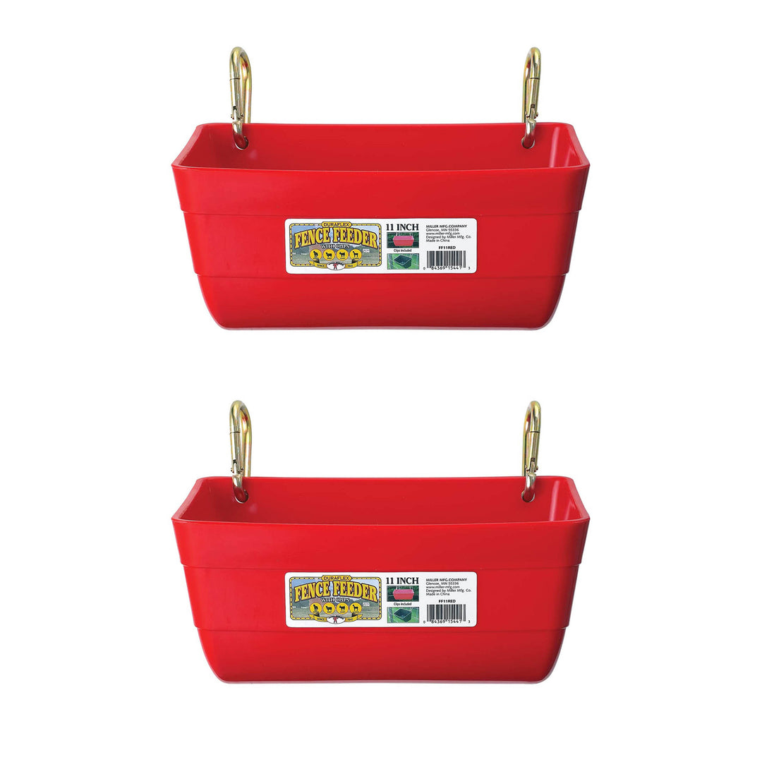 Little Giant 4.5 Quart Heavy Duty Feed Trough Bucket Fence Feeder, Red (2 Pack)