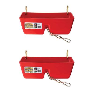 Little Giant 9 Quart Heavy Duty Feed Trough Bucket Fence Feeder, Red (2 Pack)