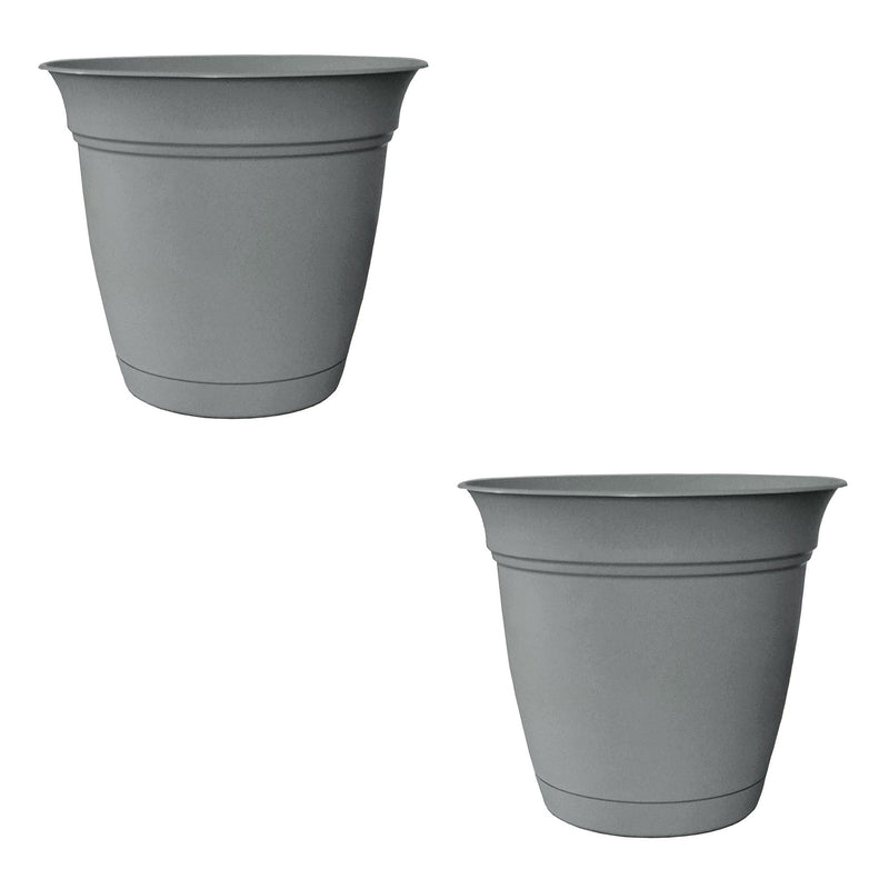HC Companies 6 Inch Eclipse Planter with Attached Saucer, Stormy Gray (2 Pack)