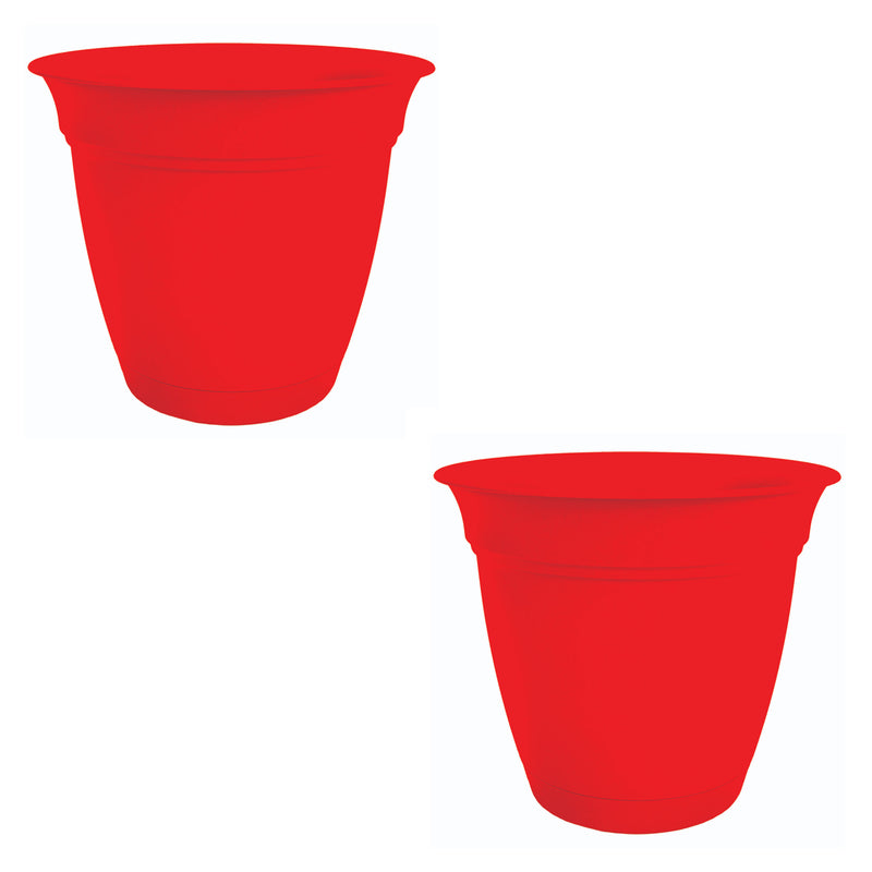 HC Companies 6 Inch Eclipse Planter w/ Attached Saucer, Strawberry Red (2 Pack)