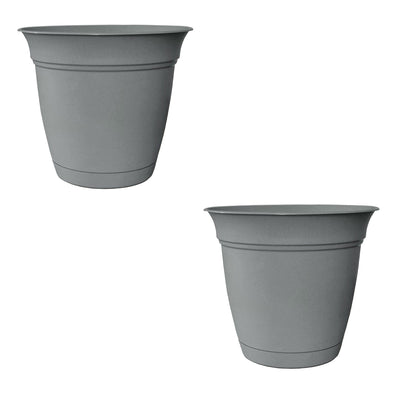 HC Companies 8 Inch Eclipse Planter with Attached Saucer, Stormy Gray (2 Pack)