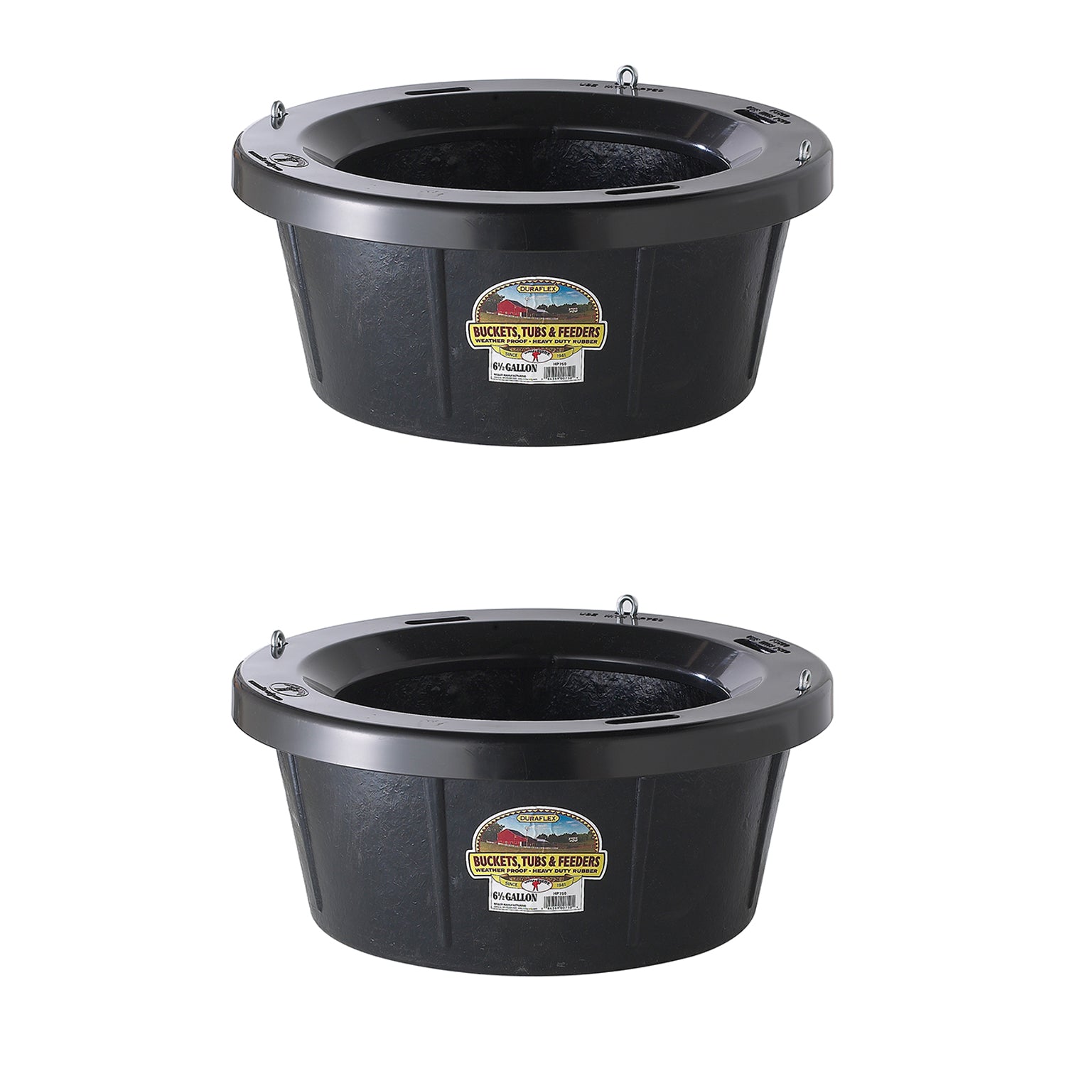 Little Giant Rubber Tub with Metal Hanging Hooks 6.5 Gallons, Black (2 Pack)