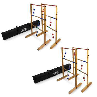 YardGames Backyard Outdoor Wooden Double Ladder Toss Game Set w/ Case (2 Pack)