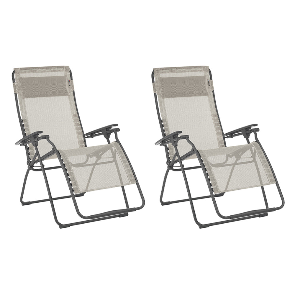 Lafuma Futura XL Zero Gravity Recliner Lawn Patio Lounge Chairs Set, Tan (Pair) - VMInnovations