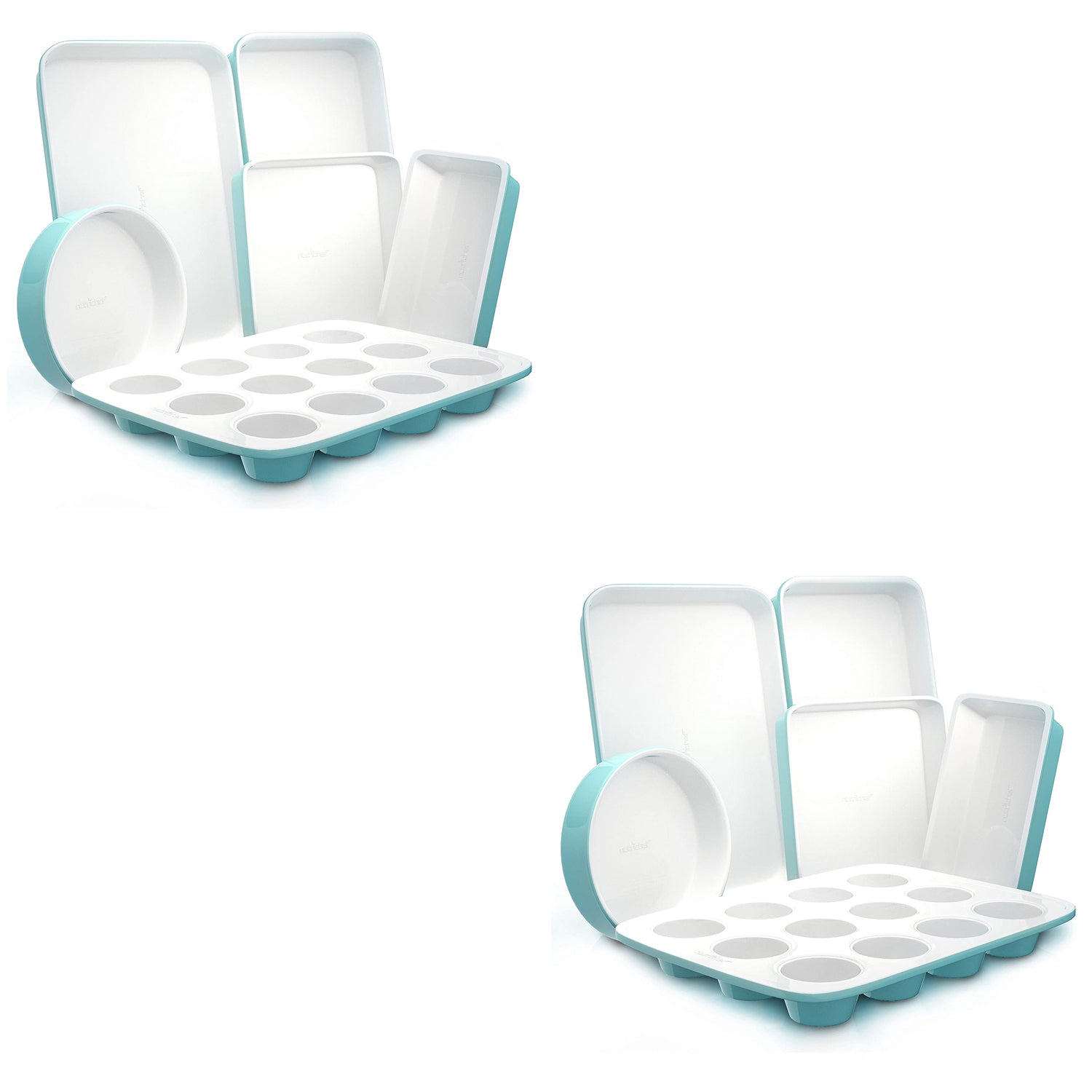 NutriChef 6 Piece Non Stick Kitchen Stackable Ceramic Baking Pan Set (2 Pack)