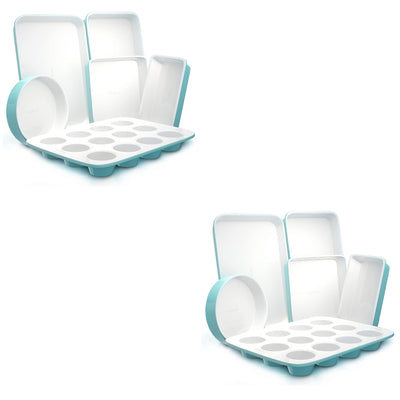NutriChef 6 Piece Non Stick Kitchen Stackable Ceramic Baking Pan Set (2 Pack)