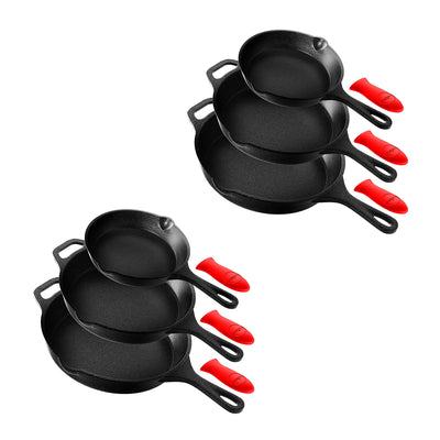 NutriChef 3 Piece Non Stick Pre Seasoned Cast Iron Skillet Fry Pan Set (2 Pack)