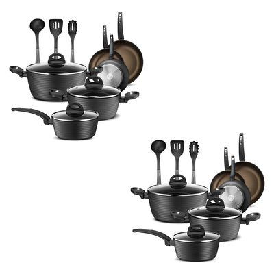 NutriChef Ridge Line Nonstick Kitchen Cookware 12 Piece Pots & Pans Set (2 Pack)