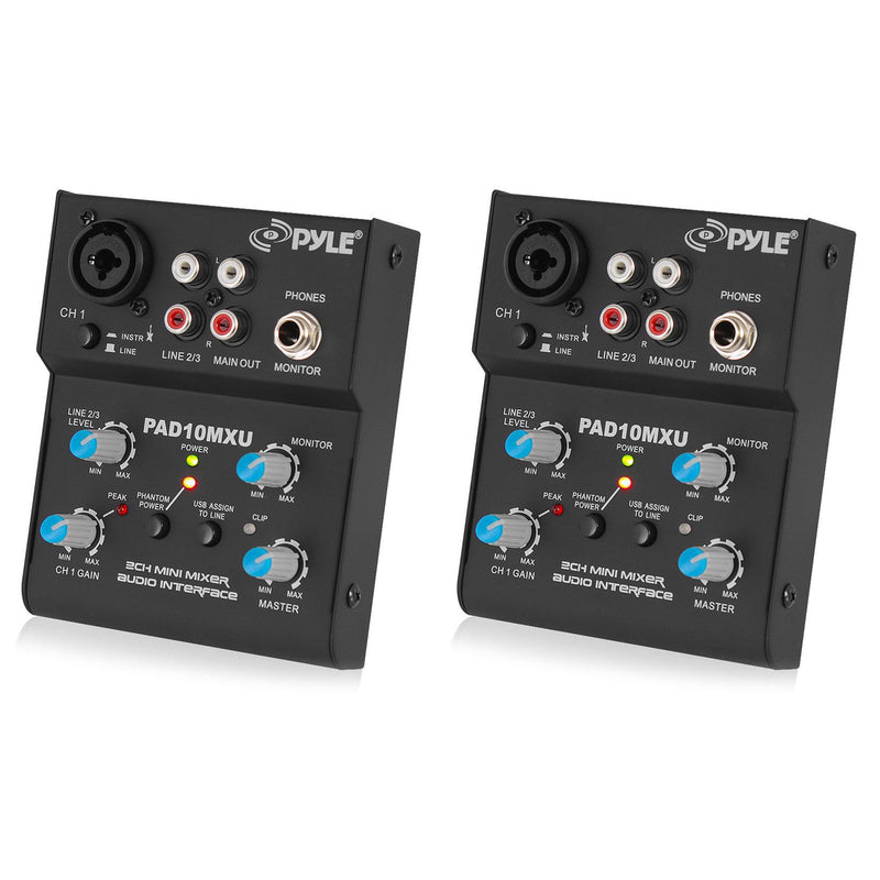 Pyle 2-Channel 18V Power Mixer Controller Interference w/ USB Soundcard (2 Pack)