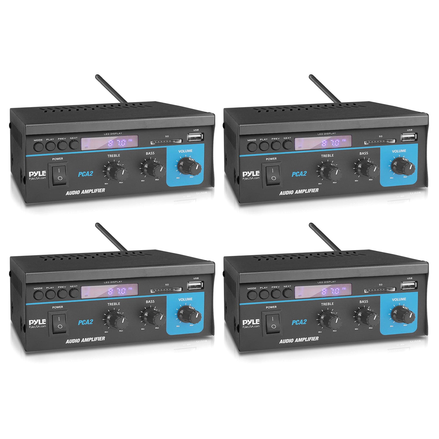 Pyle PCA2 80 Watt Stereo Sound Speaker Amplifier Receiver Audio System (4 Pack)