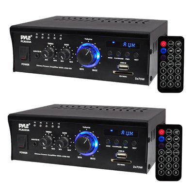 Pyle PCAU35A 2 Channel 75 Watt Home Theater Stereo Power Amplifier (2 Pack)