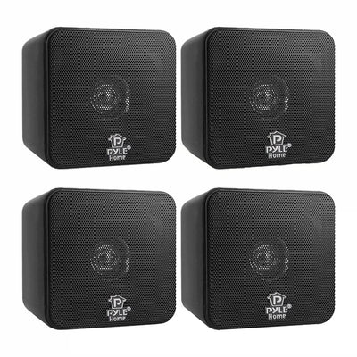 Pyle PCB4BK 4 Inch 200W Mini Cube Bookshelf Stereo Speakers, Black (4 Speakers)