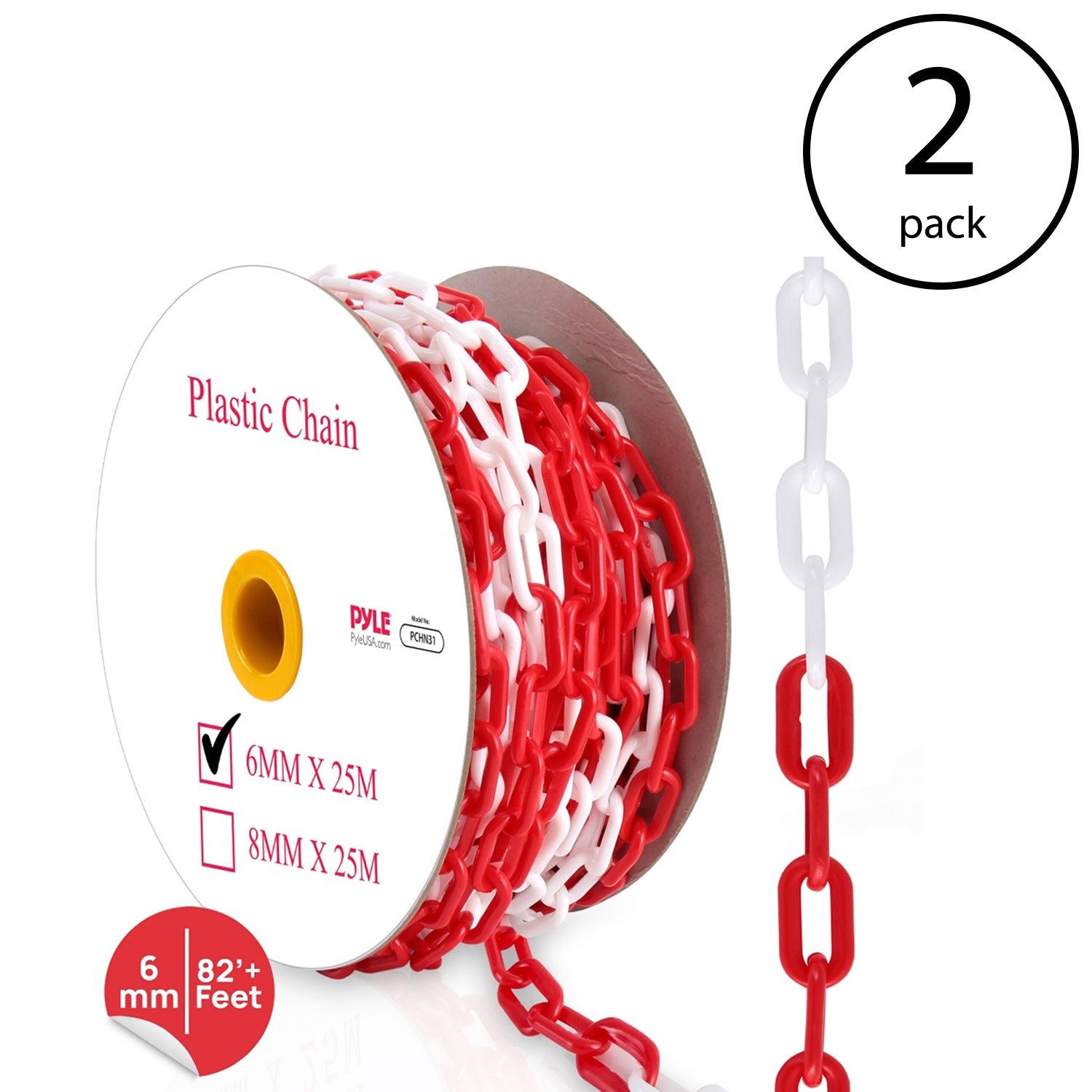 Pyle PCHN31 Safety Chain Barrier Plastic Links 82 Feet, Red & White (2 Pack) - VMInnovations