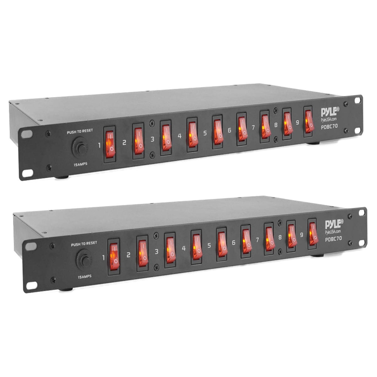 Pyle PDBC70 15 Amp Rack Mountable 9 Outlet Power Strip Surge Protector (2 Pack) - VMInnovations