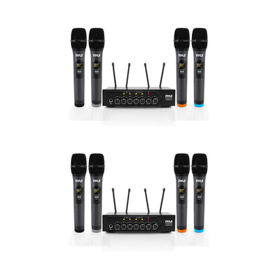 Pyle Wireless Microphone System Set w/ Bluetooth Receiver Base & 4 Mics (2 Pack)