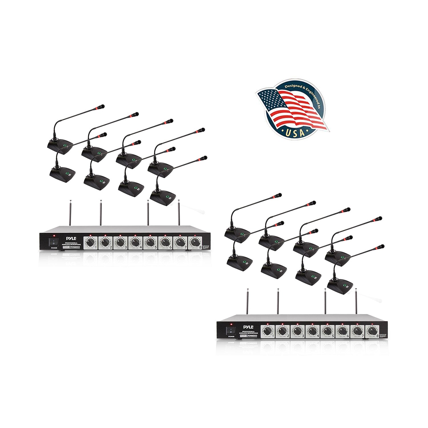 Pyle 2 x PDWM8300 VHF 8 Channel Wireless Desktop Microphones & Receiver (2 Pack) - VMInnovations