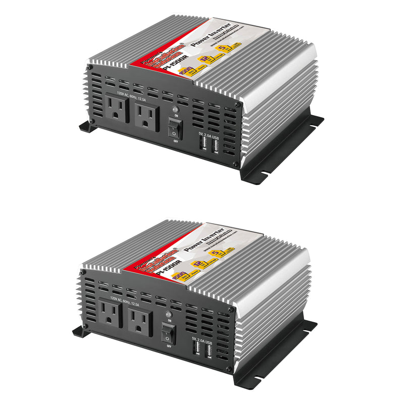 AudioPipe Pipemans 1500W Max DC Plug USB 12V Car Audio Power Inverter (2 Pack)