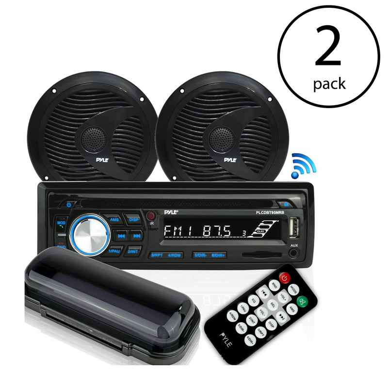 Pyle Marine Bluetooth Stereo Receiver & 6.5" Speaker Pair with Remote (2 Pack)