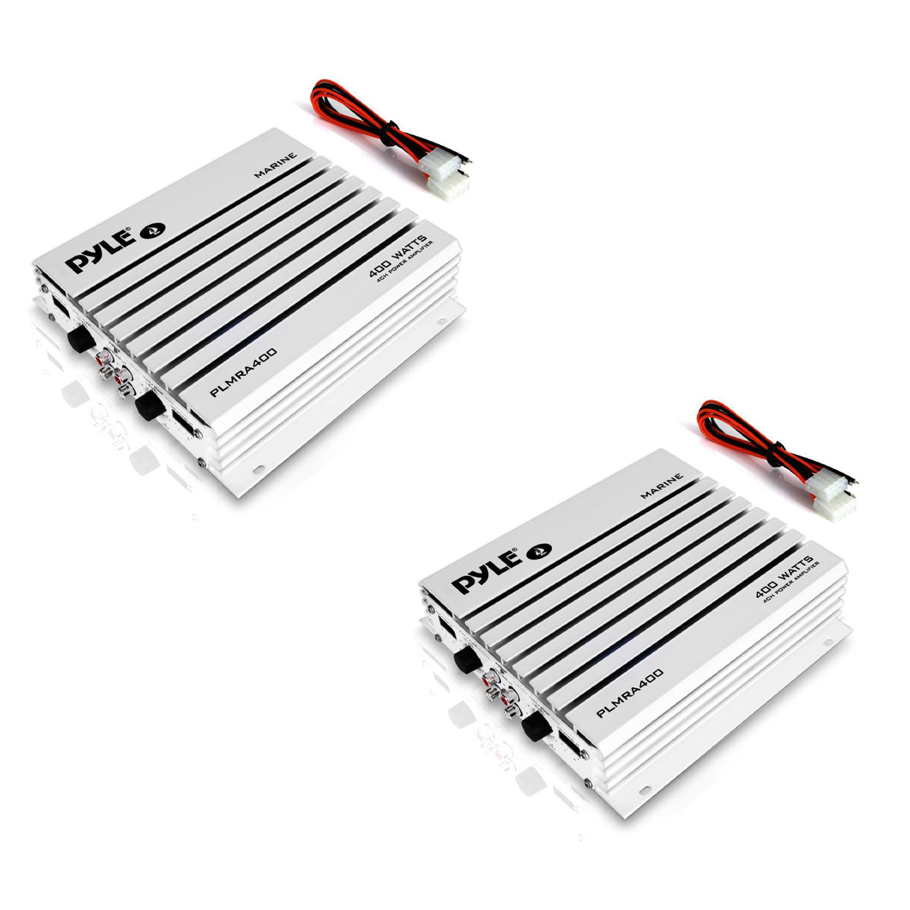 Pyle PLMRA400 400 Watt 4 Channel Marine Boat Audio Amplifier, White (2 Pack) - VMInnovations