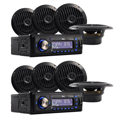 Pyle PLMRKT14BK Marine Receiver Stereo System (2 Pack) with 8 6.5 Inch Speakers