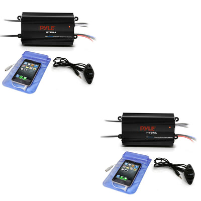 Pyle Waterproof Bluetooth 200 W 4 Channel Marine Power Audio Amplifier (2 Pack)