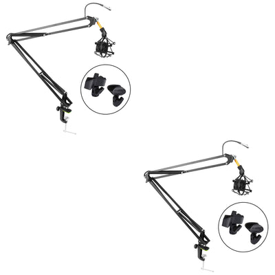 Pyle Microphone Boom Suspension Scissor Spring Arm Clamp On Stand, Black(2 Pack)