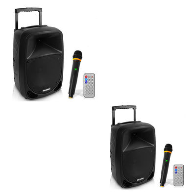Pyle PSBT105A 1000W 10 Inch Bluetooth Portable Stereo Karaoke Speaker with UHF Wireless Microphone and Built In Rechargeable Battery (2 Pack) - VMInnovations
